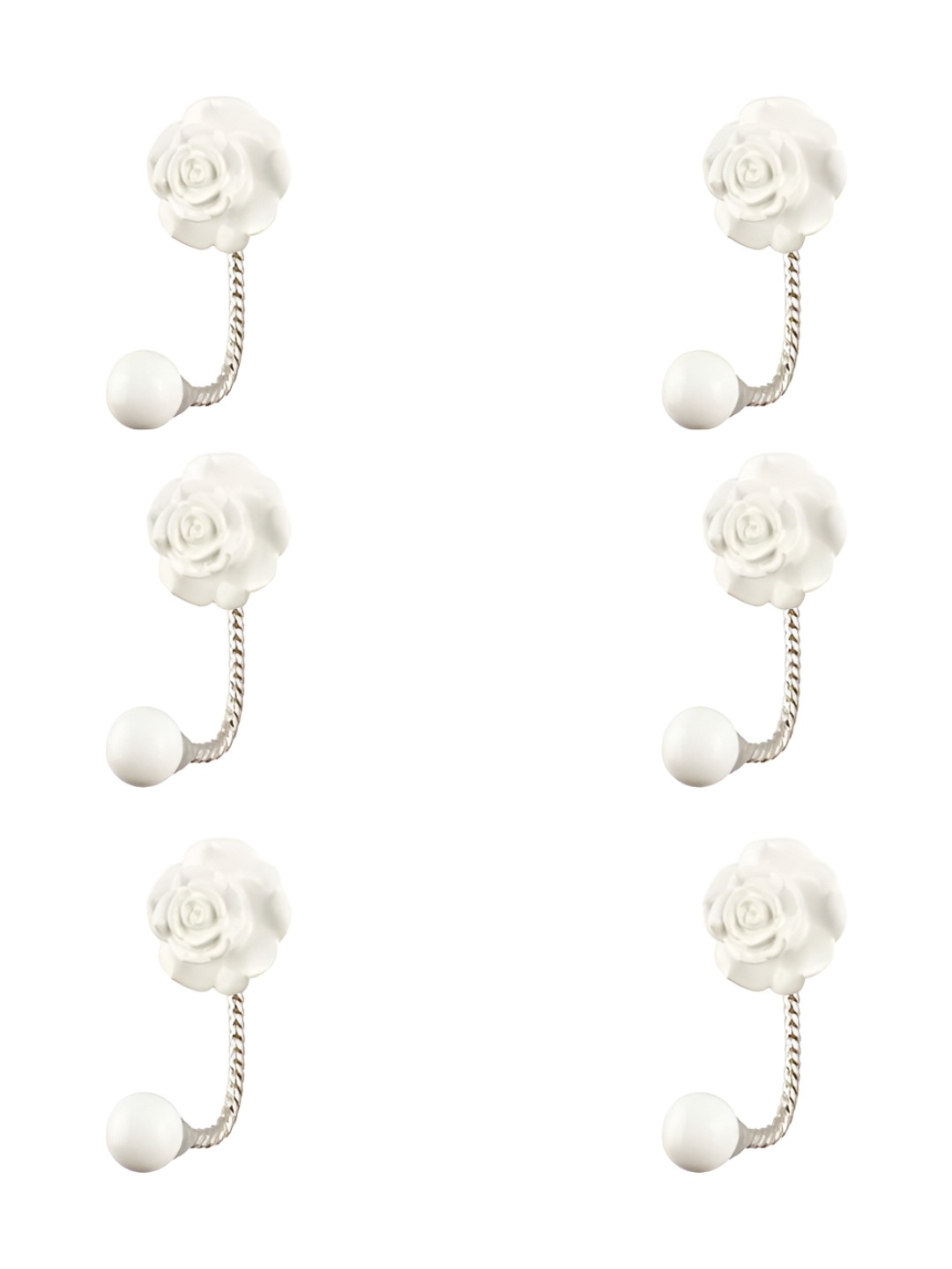 

IndianShelf Silver-Toned & White 6 Pieces Ceramic Rose Flower Ceramic Wall Hooks
