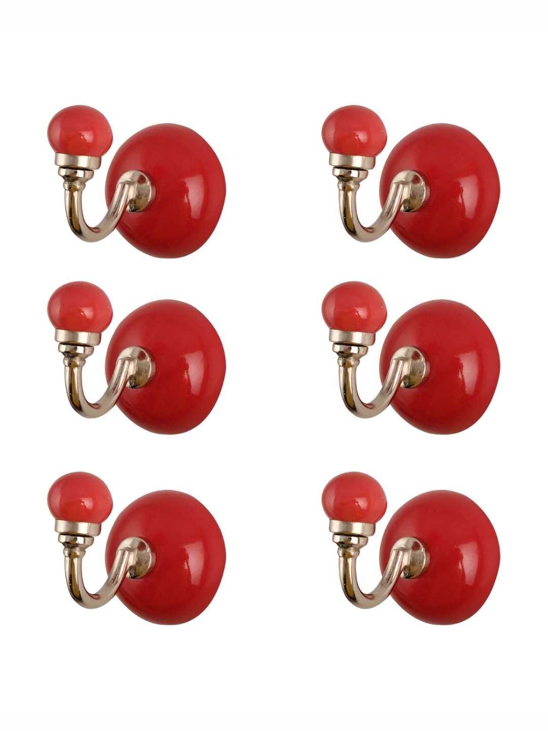 

IndianShelf Red & Silver-Toned 6 Pieces Ceramic Wall Hooks