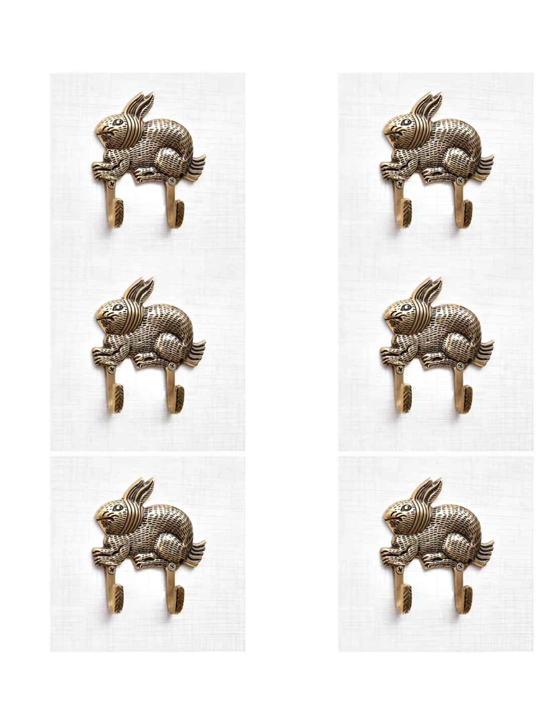 

IndianShelf Gold-Toned 6 Pieces Brass Rabbit Door Hangers Wall Hooks