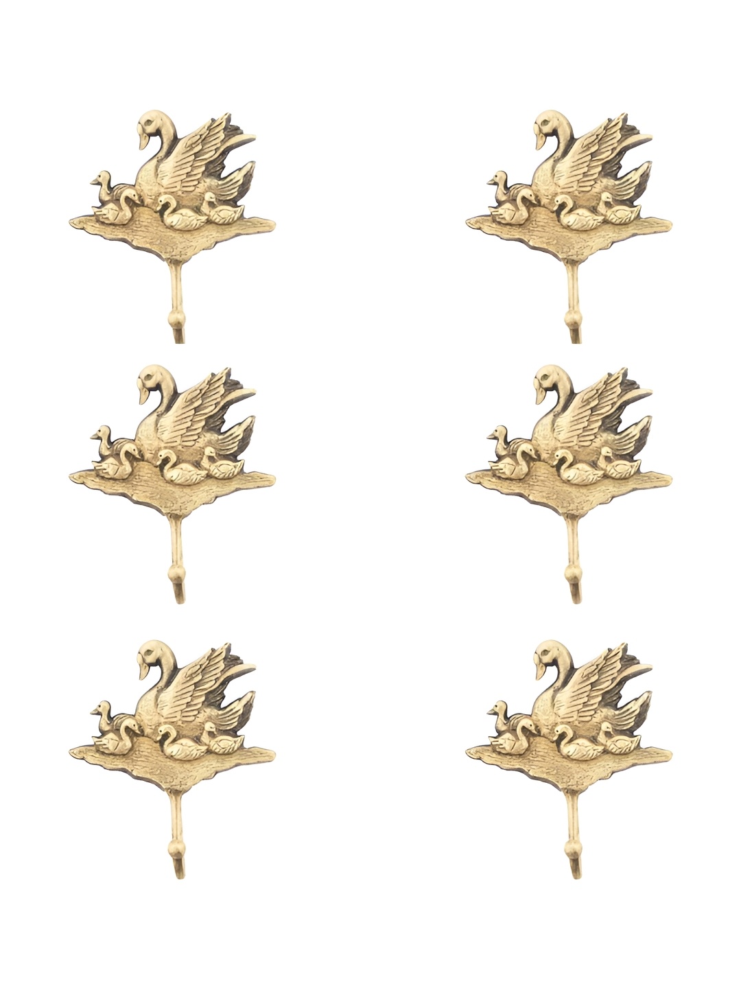 IndianShelf Gold Toned 6 Pieces Duck Ducklings Textured Ceramic Wall Hooks