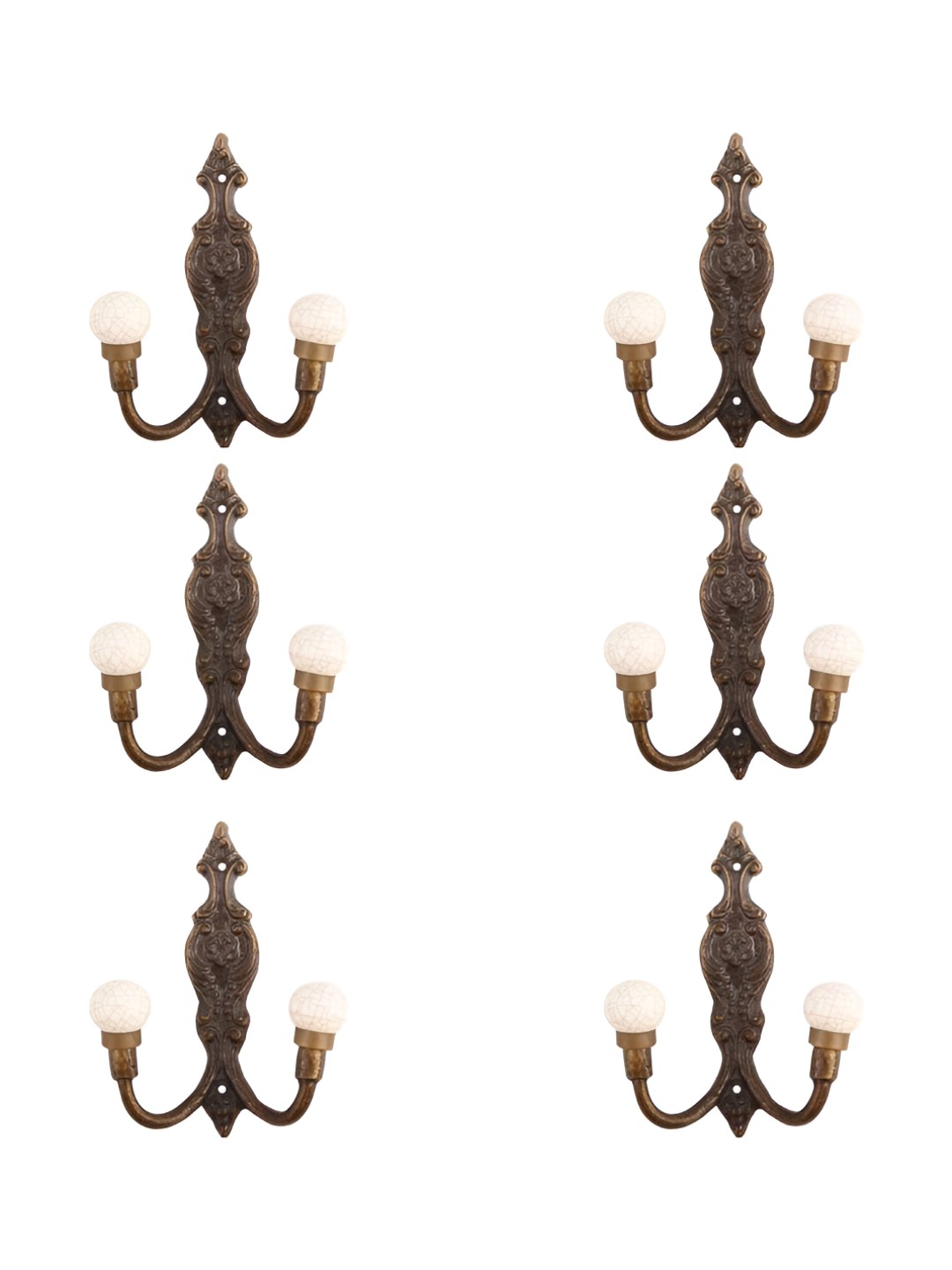 

IndianShelf White and Bronze 6 Pieces Ceramic Crackle Wall Hooks