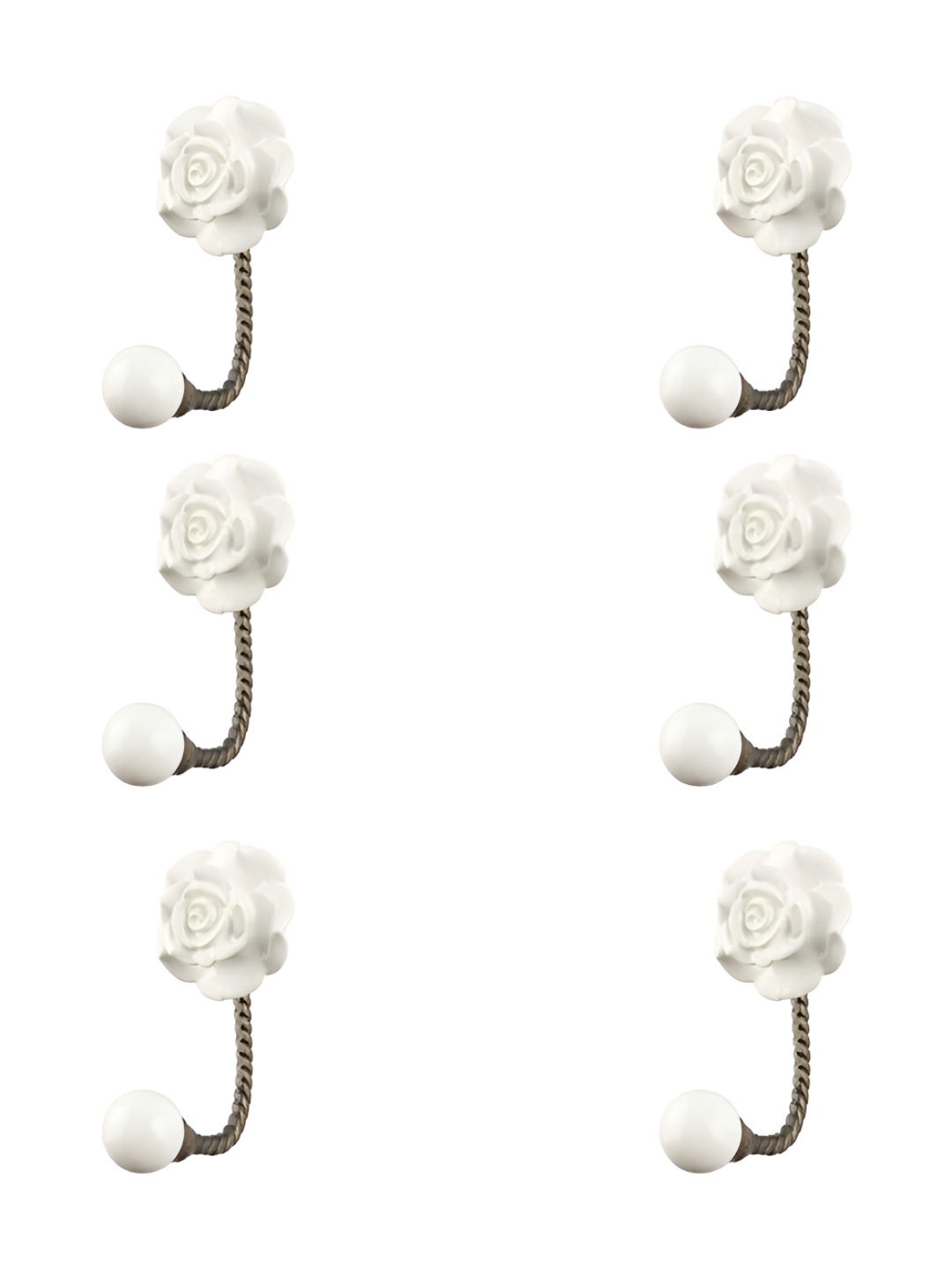 IndianShelf White & Bronze 6 Pieces Rose Textured Ceramic Wall Hooks