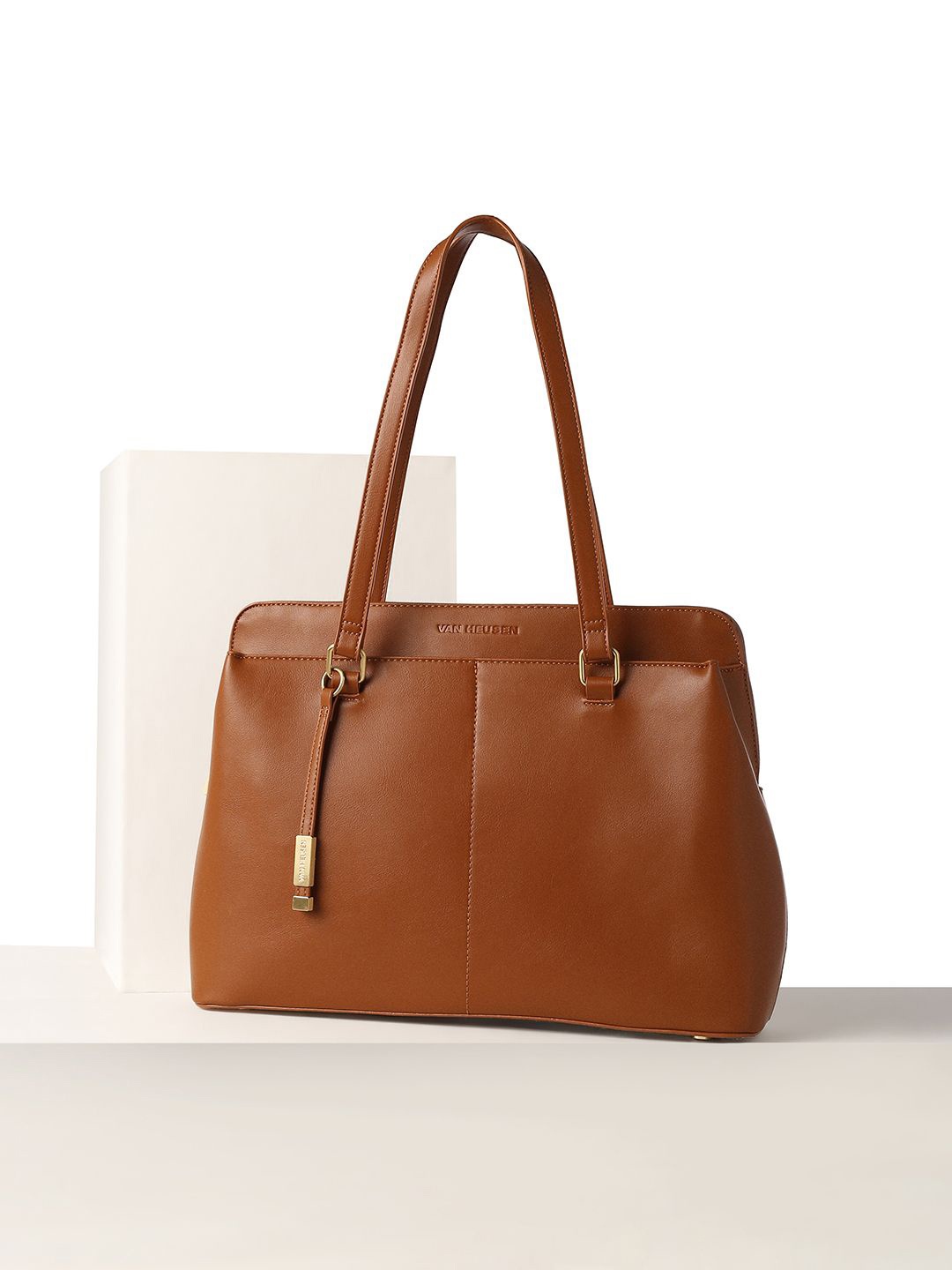 Van Heusen Woman Solid Structured Shoulder Bag, Brown