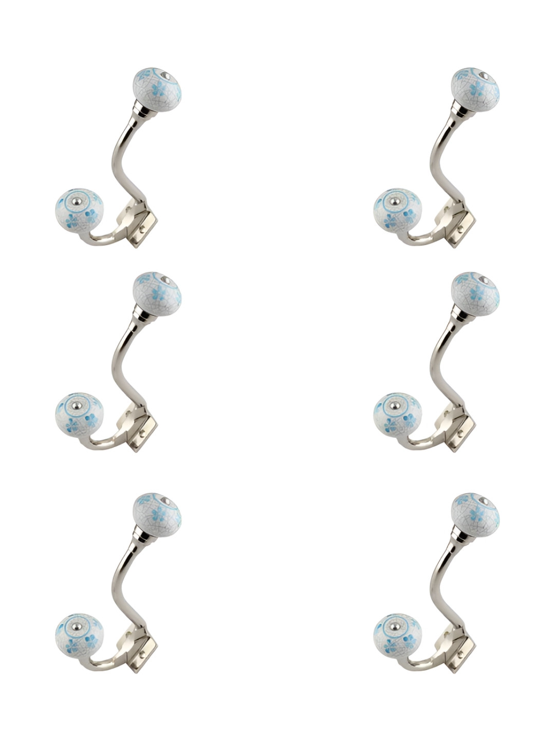 

IndianShelf Turquoise Blue 6 Pieces Ceramic Floral Coat Hooks Kitchen Hanger