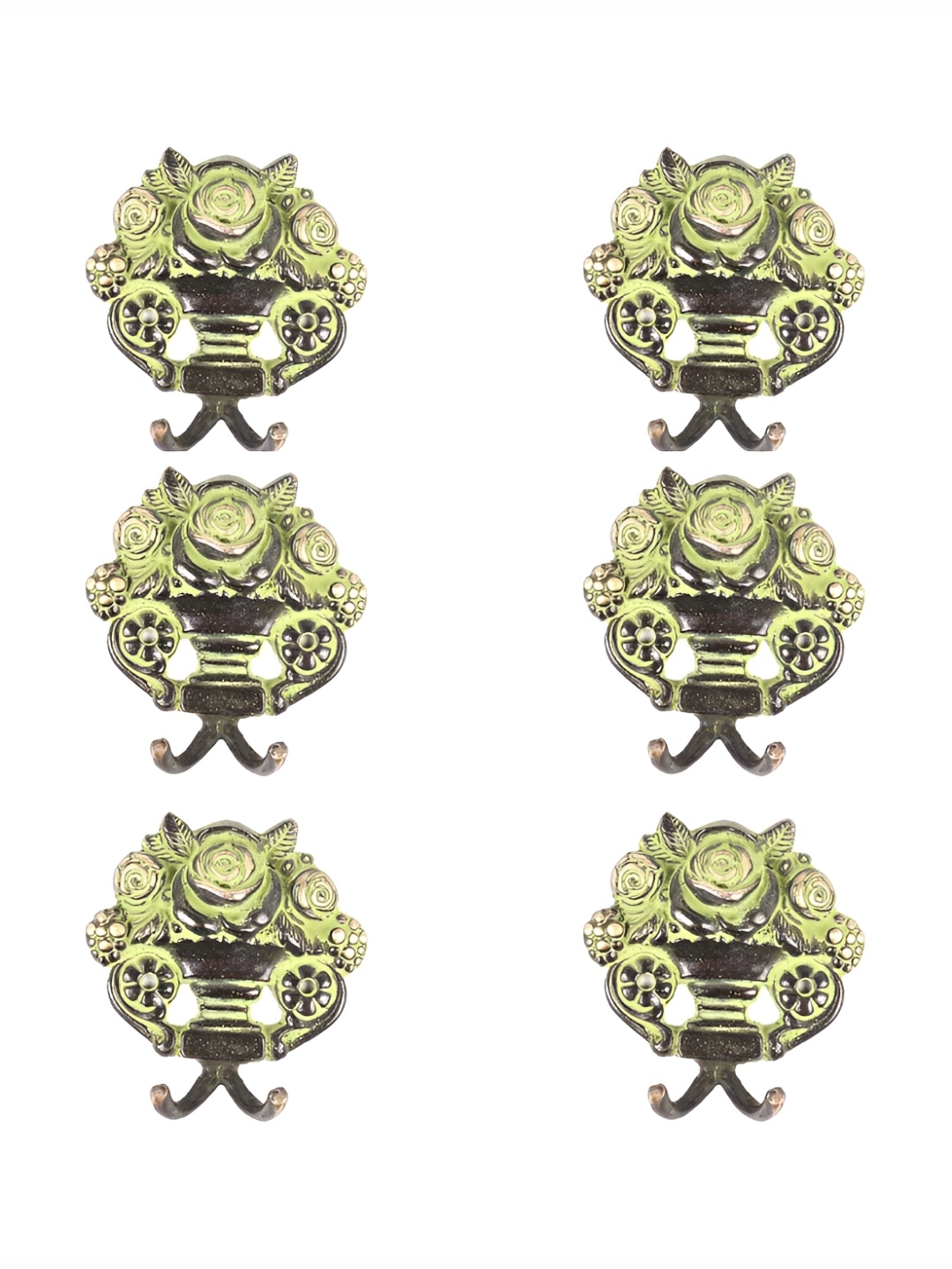 

IndianShelf Silver-Toned & Green 6 Pieces Floral Brass Wall Hooks