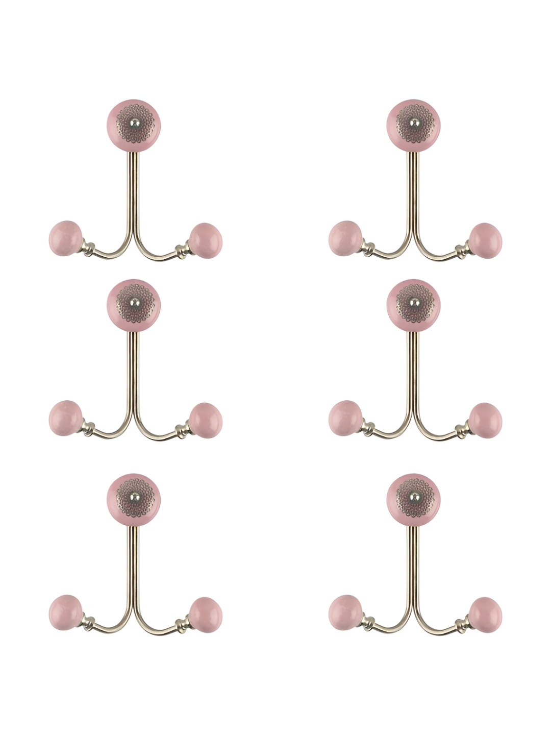 

IndianShelf Pink and Goldtoned 6 Piece Ceramic Strewn Wall Hooks