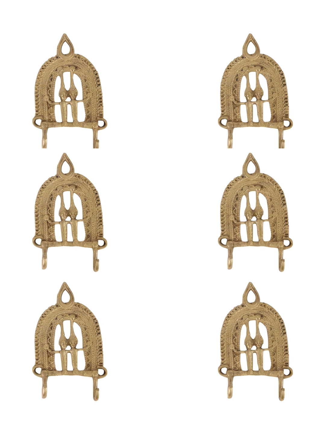 

IndianShelf Gold-Toned 6 Pieces Brass Tribal Wall Mounted Hooks