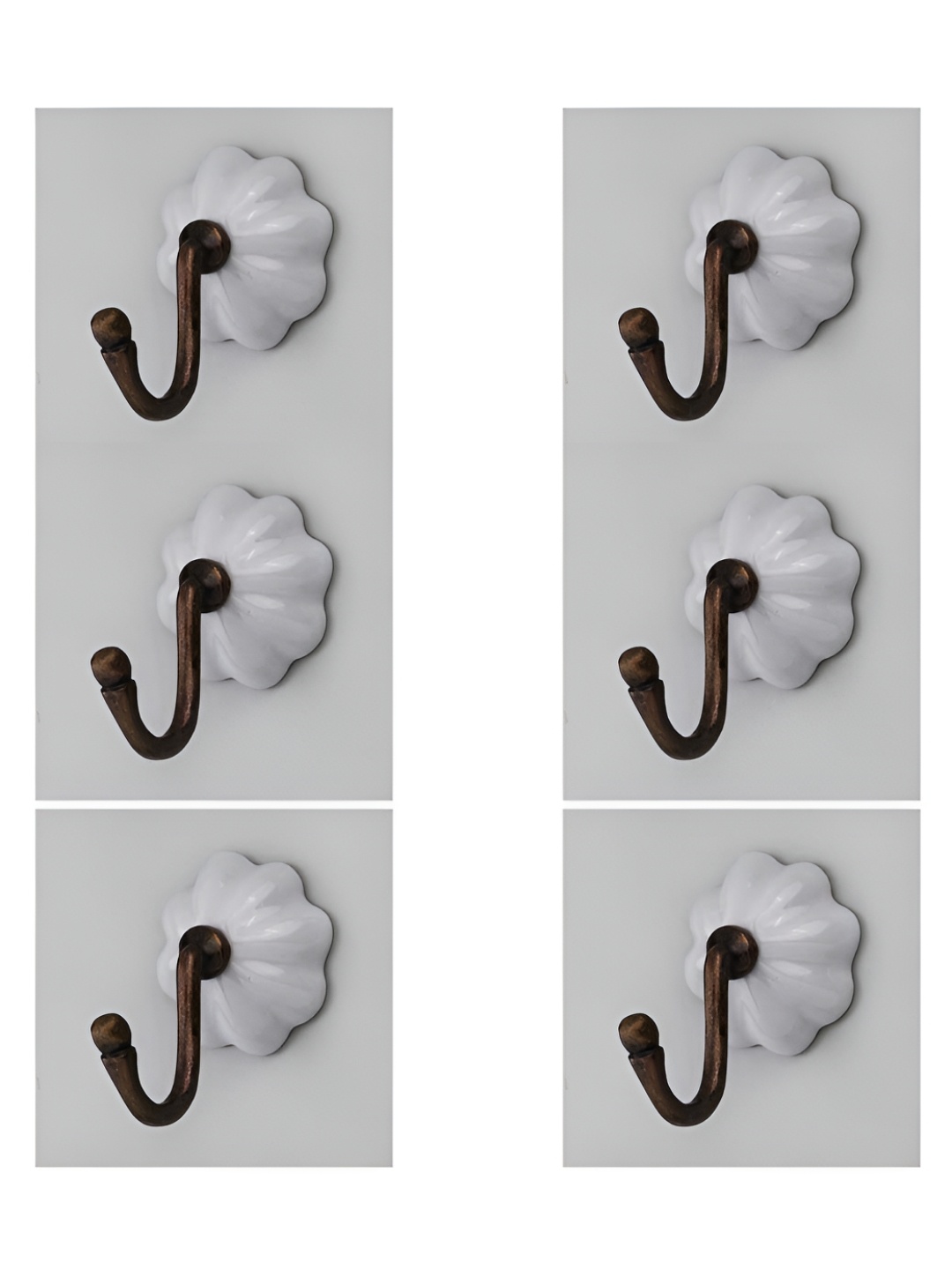 

IndianShelf Bronze-Toned & White 6 Pieces Ceramic Melon Wall Hooks