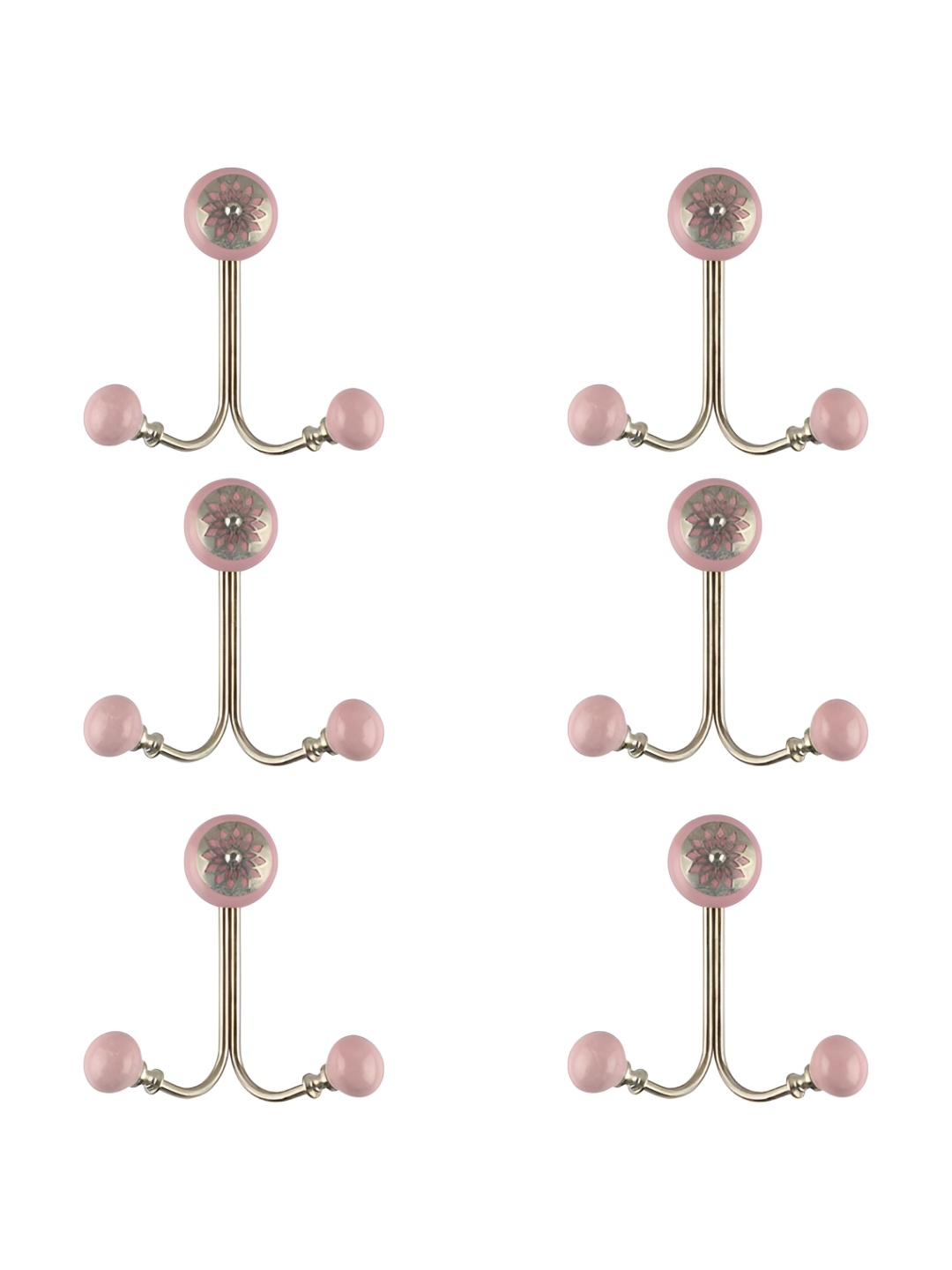 

IndianShelf Pink 6 Pieces Ceramic Strewn Wall Hooks Key Holders