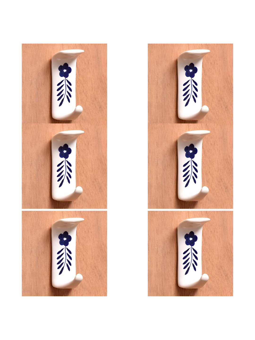

IndianShelf White & Blue 6 Pieces Ceramic Floral Adhesive Wall Hanger Hooks