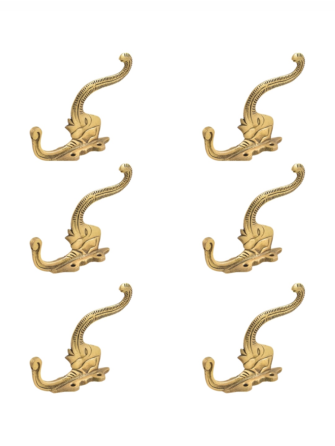 

IndianShelf Gold-Toned 6 Pieces Elephant Textured Brass Wall Hooks
