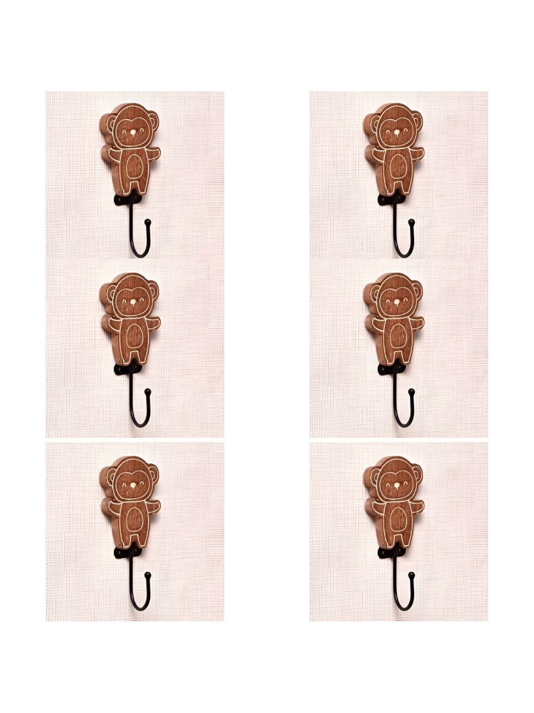 

IndianShelf Brown & Black 6 Pieces Printed Wood Wall Hooks