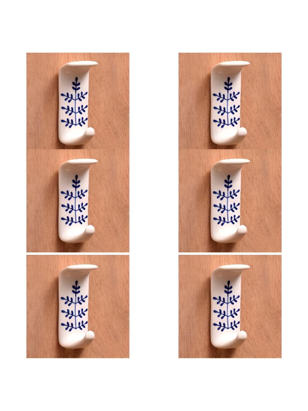 

IndianShelf White & Blue 6 Pieces Floral Ceramic Wall Mounted Coat Hooks