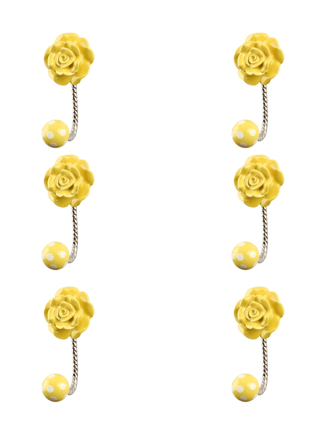 

IndianShelf Yellow & White 6 Pieces Ceramic Flower Door Hangers Hooks
