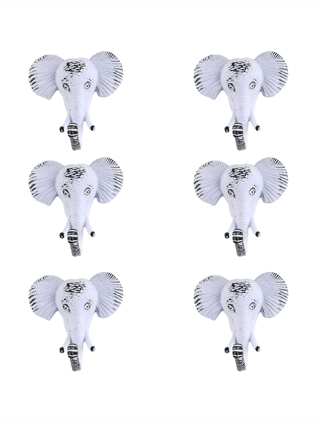 

IndianShelf White 6 Pieces Elephant Textured Iron Wall Hooks