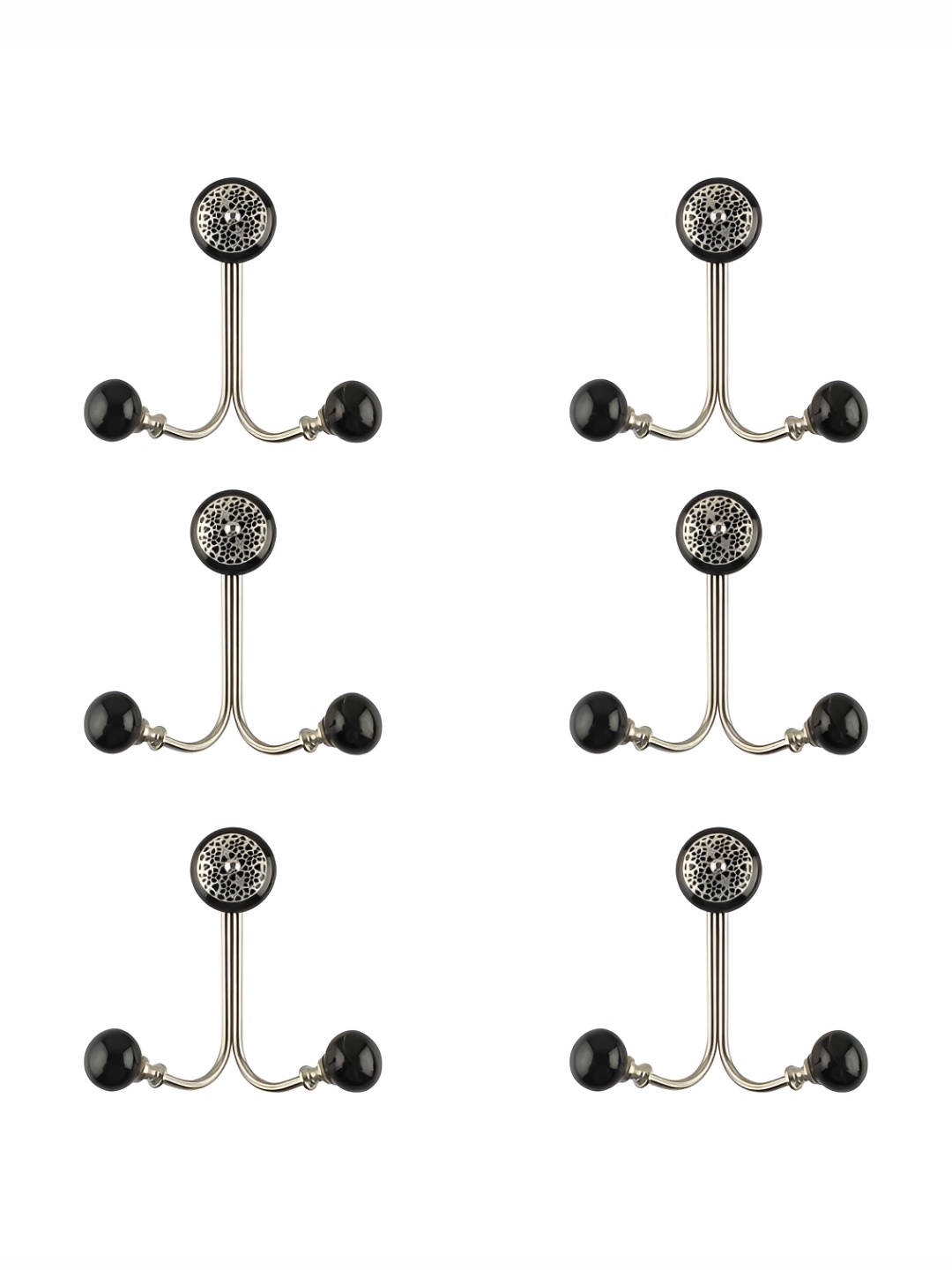 

IndianShelf Black & Silver Toned 6 Pieces Ceramic Wall Hooks