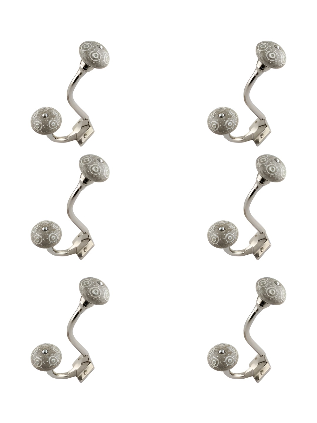 

IndianShelf Grey and White 6 Pieces Ceramic Crackle Wall Hooks