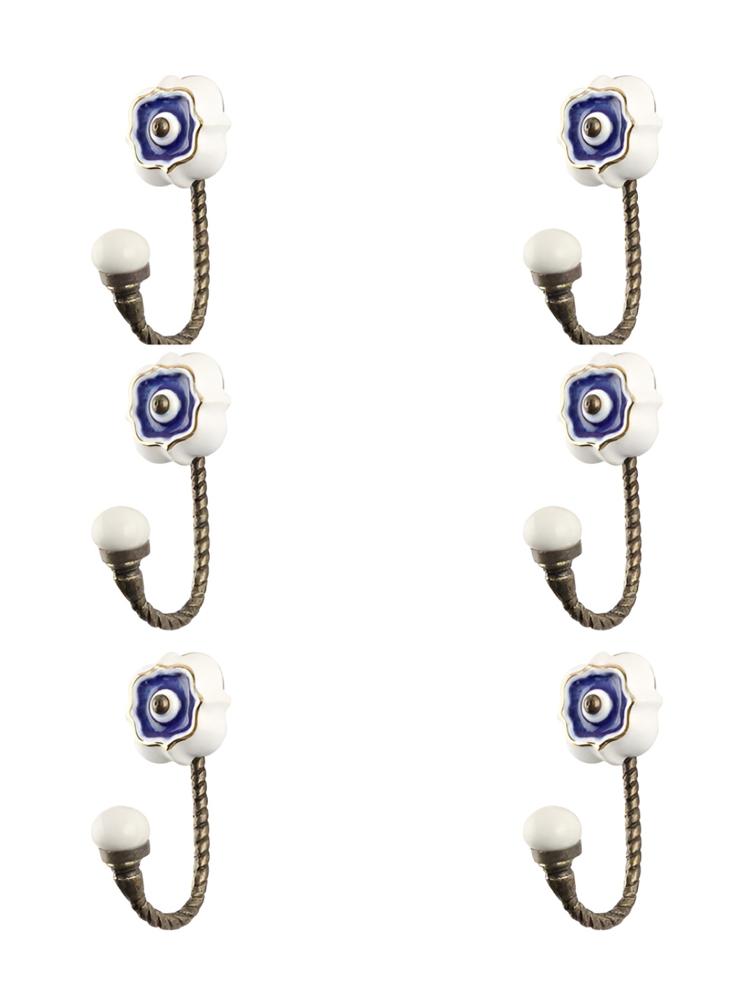 

IndianShelf Grey & White 6 Pieces Floral Ceramic Wall Hooks
