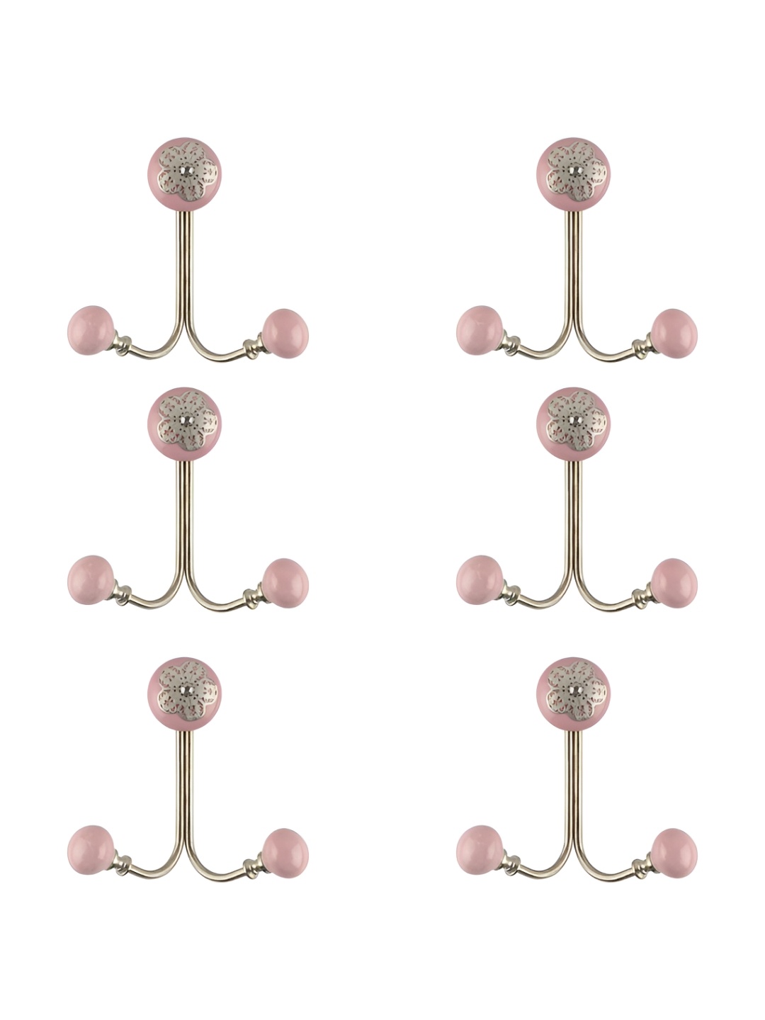 

IndianShelf Silver-Toned & Pink 6 Pieces Ceramic Strewn Key Hooks Key Holders