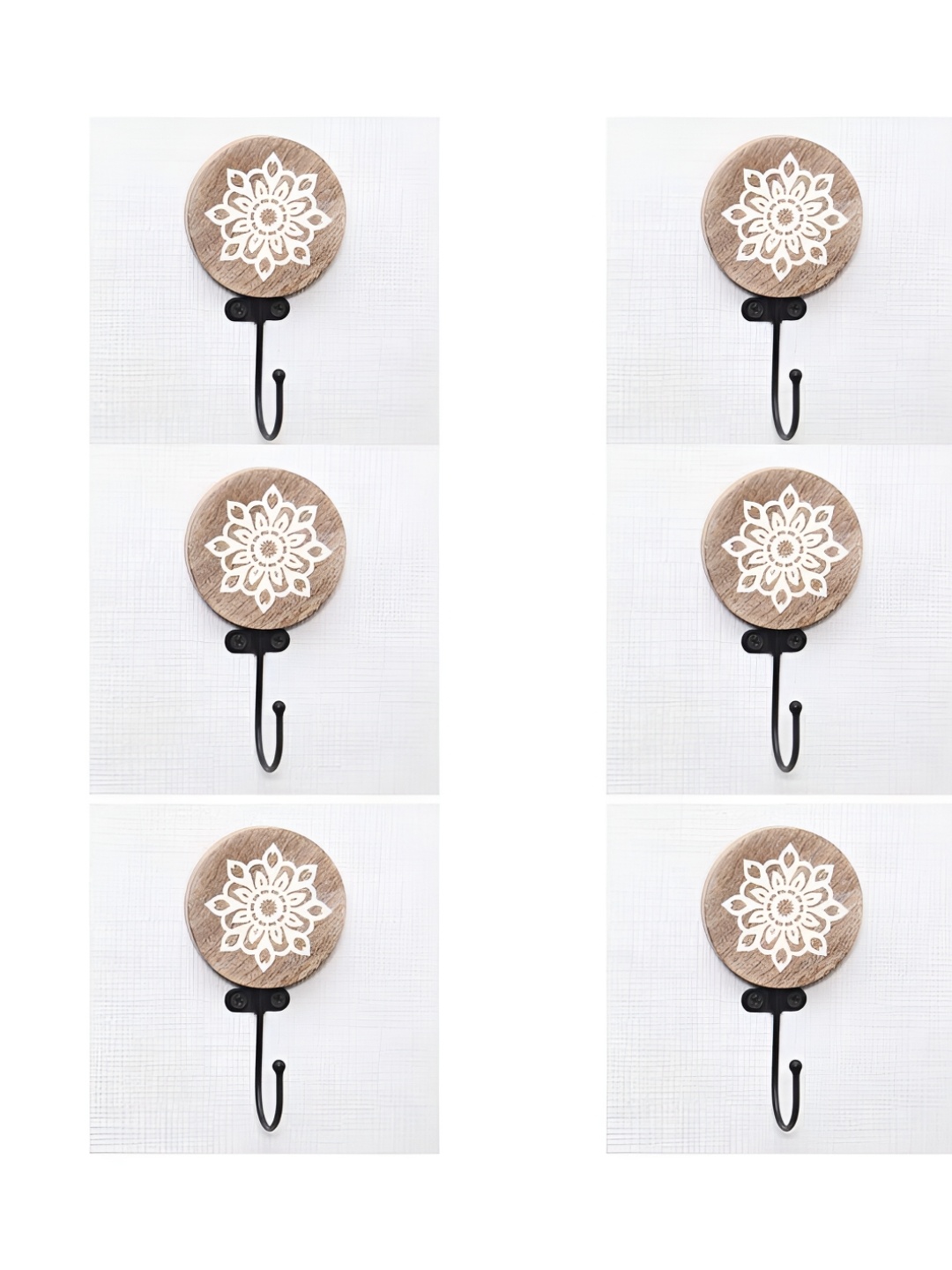 

IndianShelf Brown & White 6 Pieces Wood Floral Wall Hooks