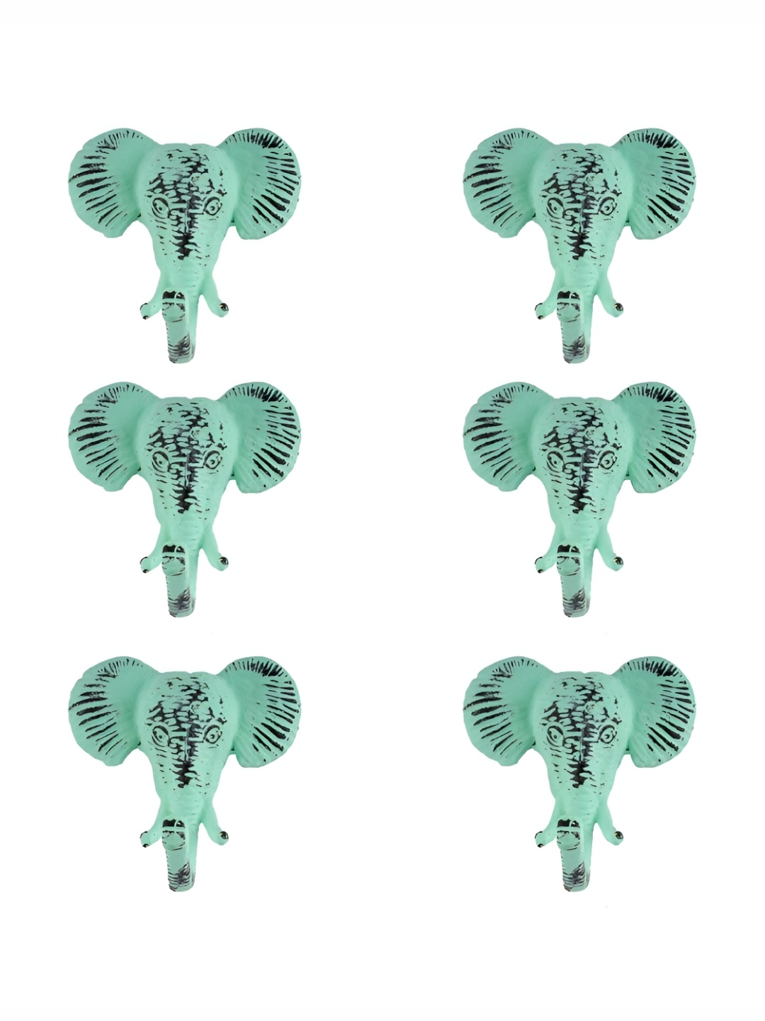 

IndianShelf Green and Black 6 Pieces Iron Elephant Wall Hooks