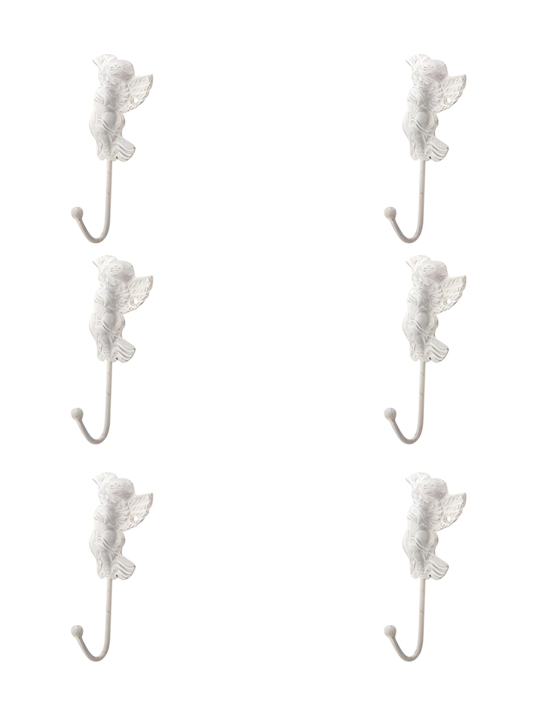 

IndianShelf White 6 Pieces Angel Textured Iron Wall Hooks