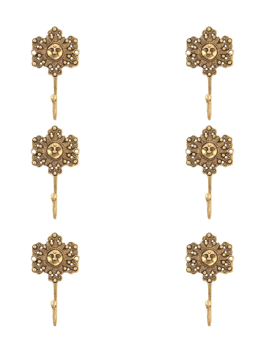 

IndianShelf Gold-Toned 6 Pieces Brass Sun Cloth Hanger for Wall Hooks