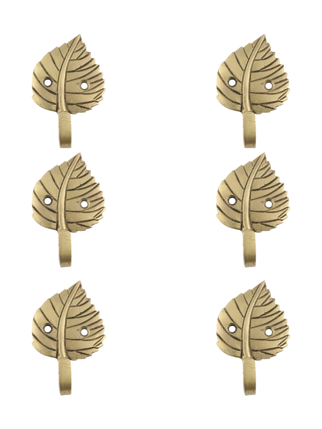 

IndianShelf Gold-Toned & Black 6 Pieces Leaf Brass Wall Hooks