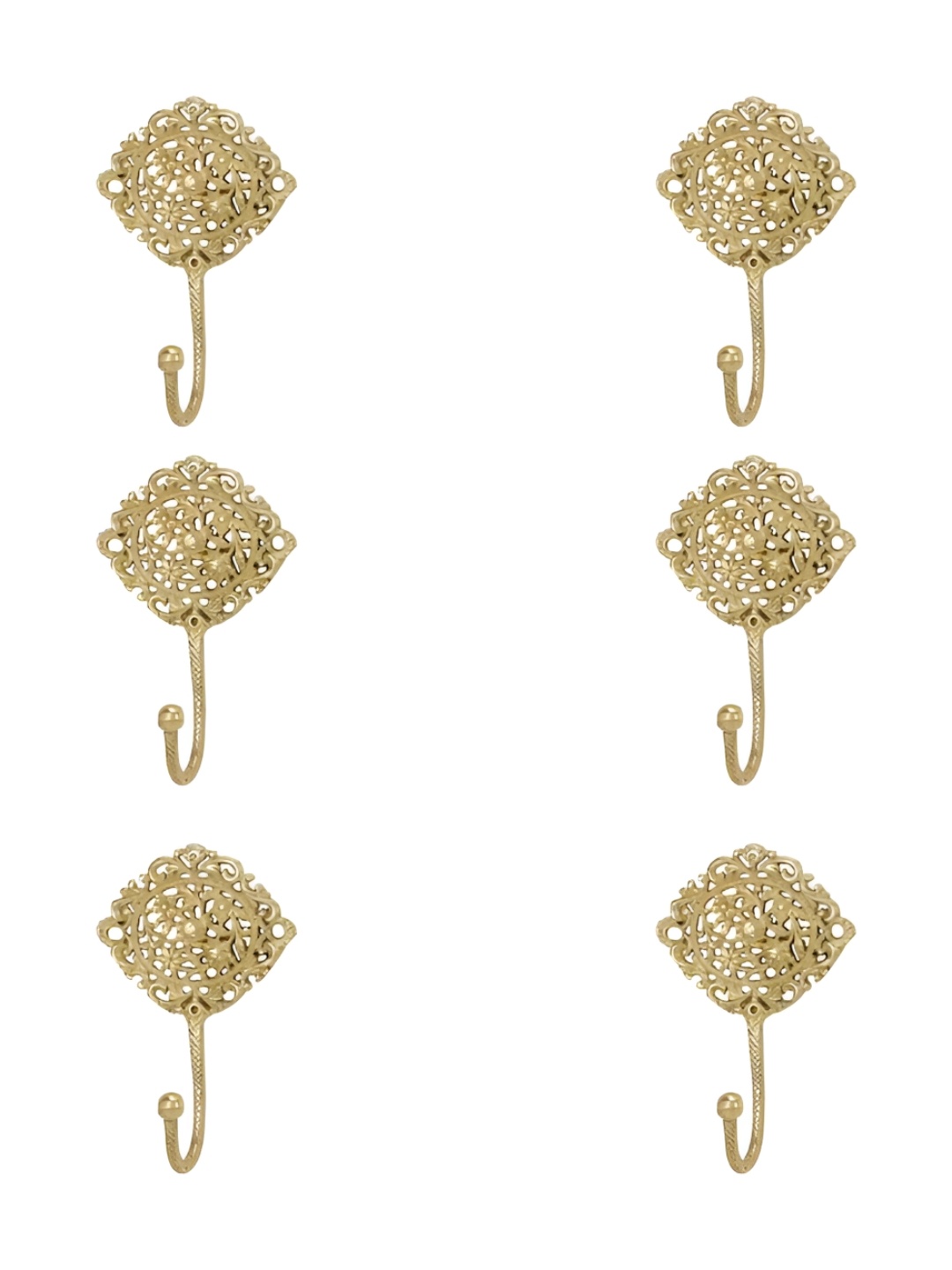 

IndianShelf Gold-Toned 6 Pieces Brass Floral Wall Hanger Hooks