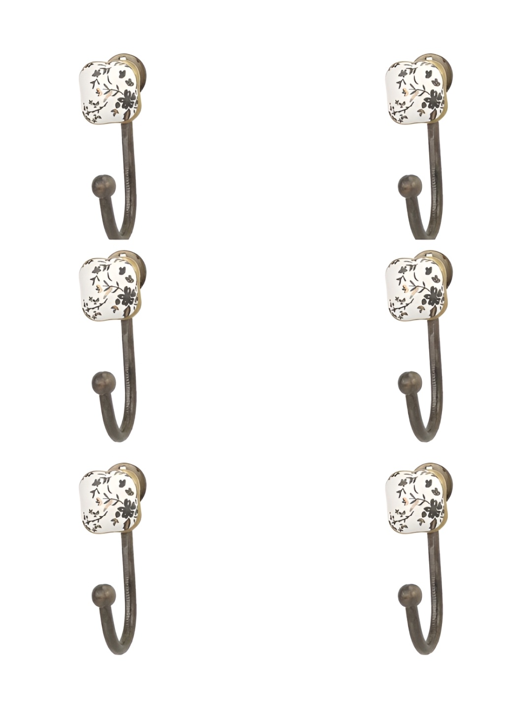 

IndianShelf White & Grey 6 Pieces Ceramic Floral Clothes Hanger for Wall Hooks