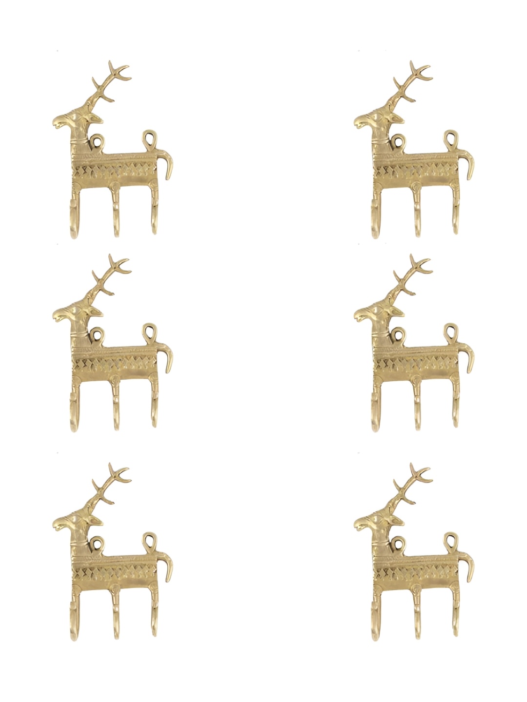 

IndianShelf Gold Toned 6 Pieces Deer Textured Brass Wall Hooks