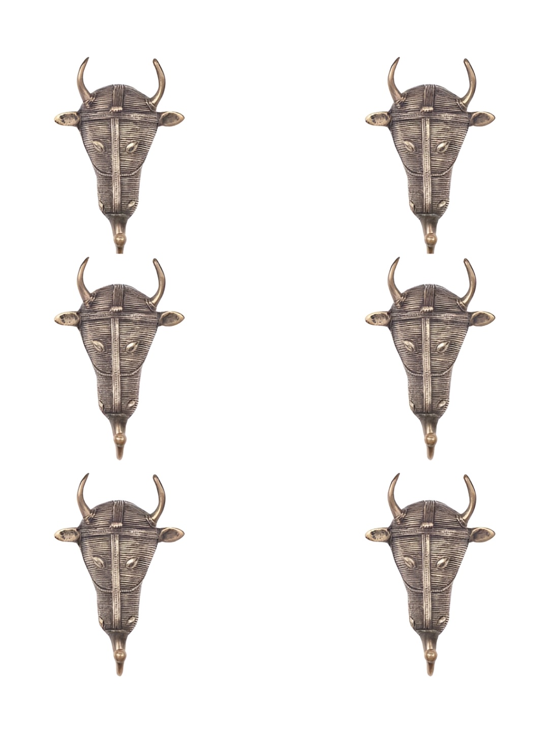 

IndianShelf Bronze 6 Pieces Brass Tribal Bull Face Wall Hooks