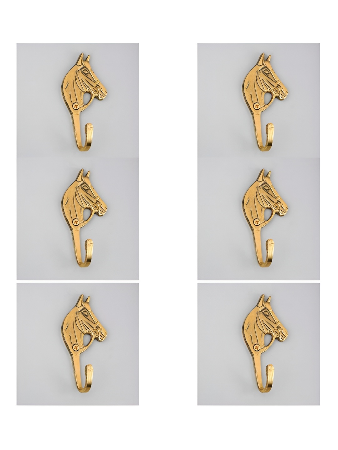 

IndianShelf Gold-Toned & Black 6 Pieces Horse Brass Wall Hooks