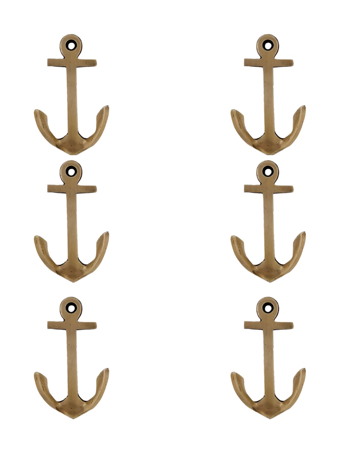 

IndianShelf Gold Toned 6 Pieces Brass Anchor Shaped Wall Hooks