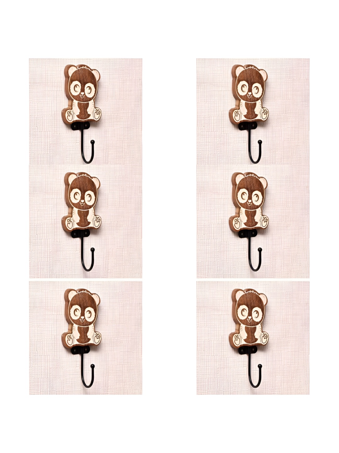 

IndianShelf Brown & Black 6 Pieces Panda Printed Wooden Wall Hooks