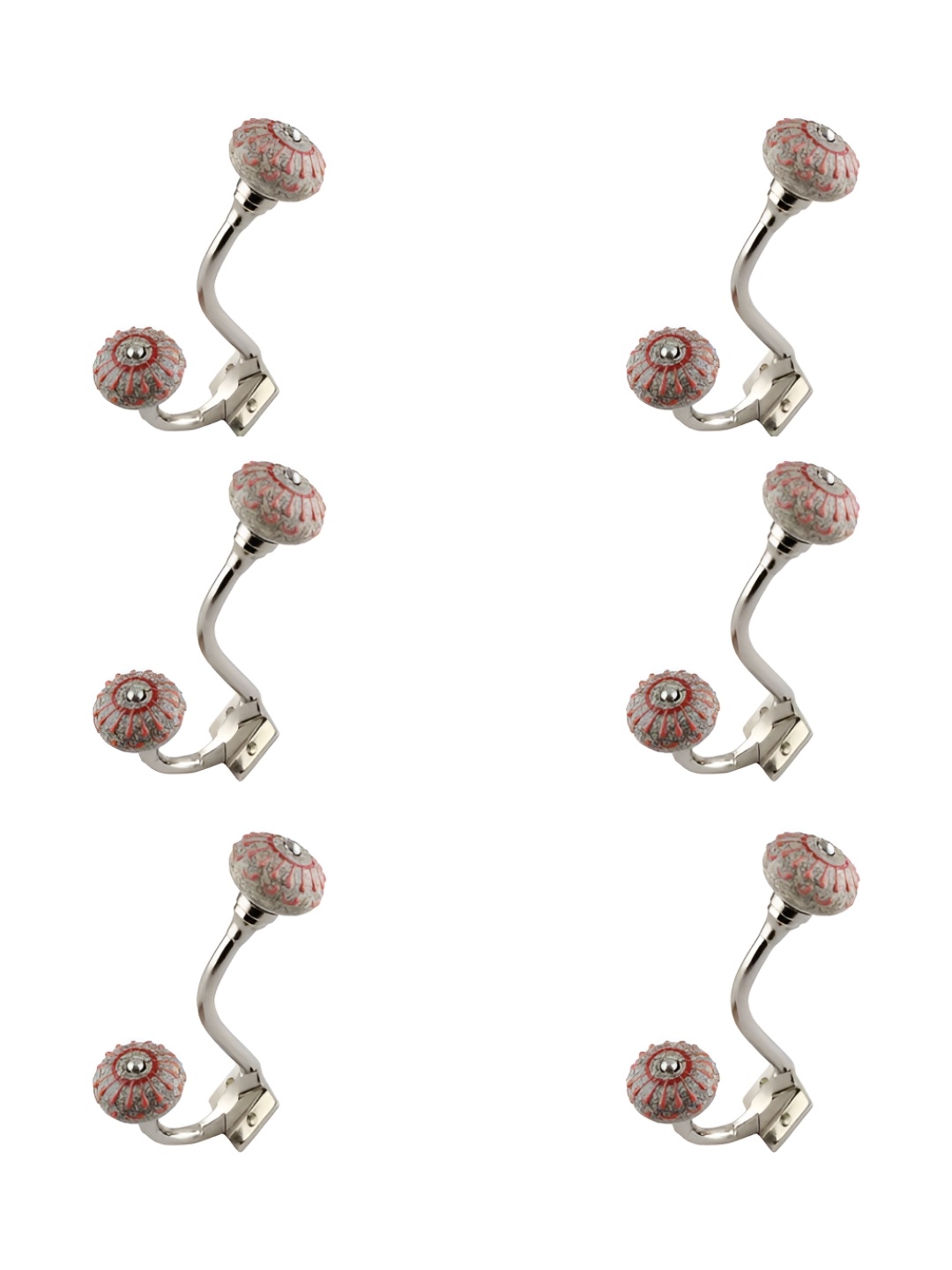 

IndianShelf Peach-Coloured 6 Pieces Crackle Ceramic Wall Hooks