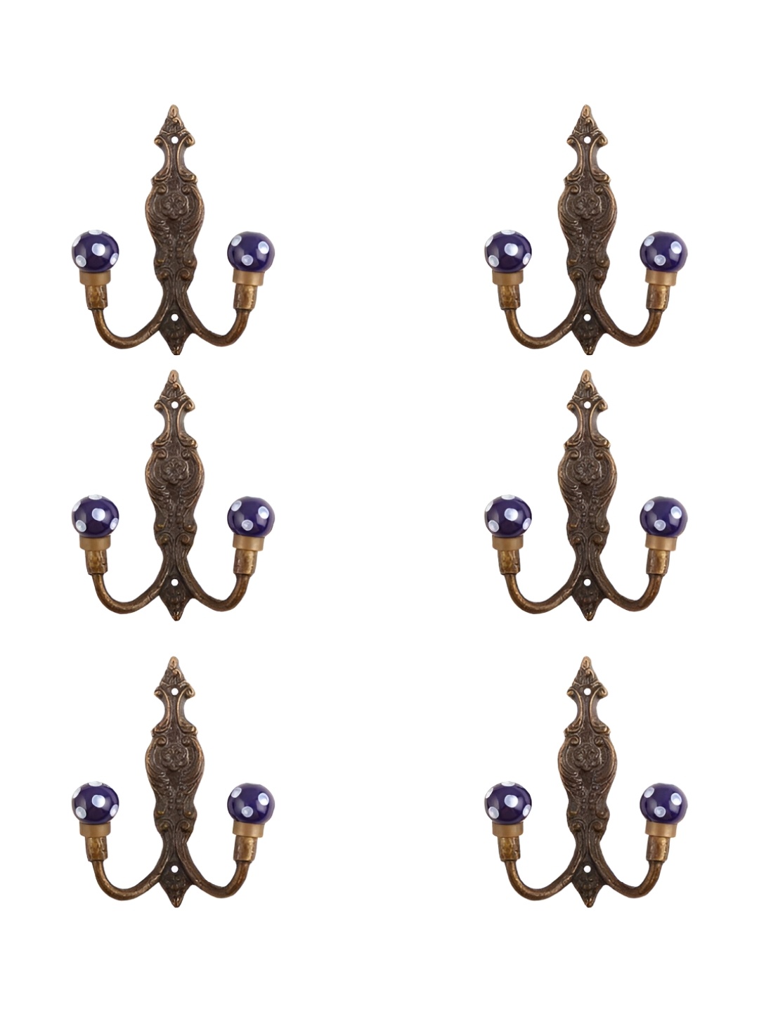 

IndianShelf Blue & Brown 6 Pieces Ceramic Dot Wall Hangers Coat Hooks