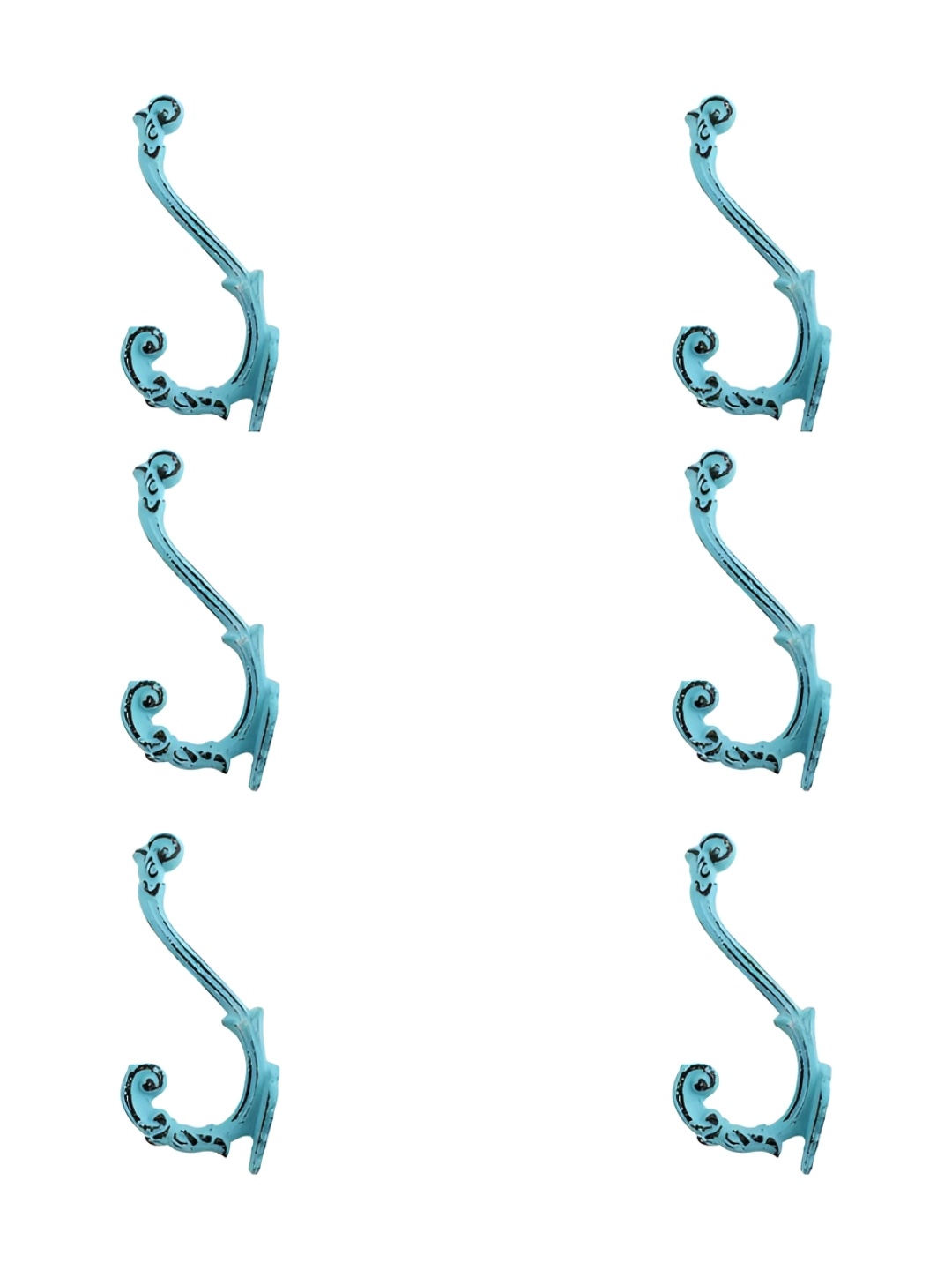 

IndianShelf Turquoise Blue & Black 6 Pieces Abstract Printed Iron Robe Wall Hooks