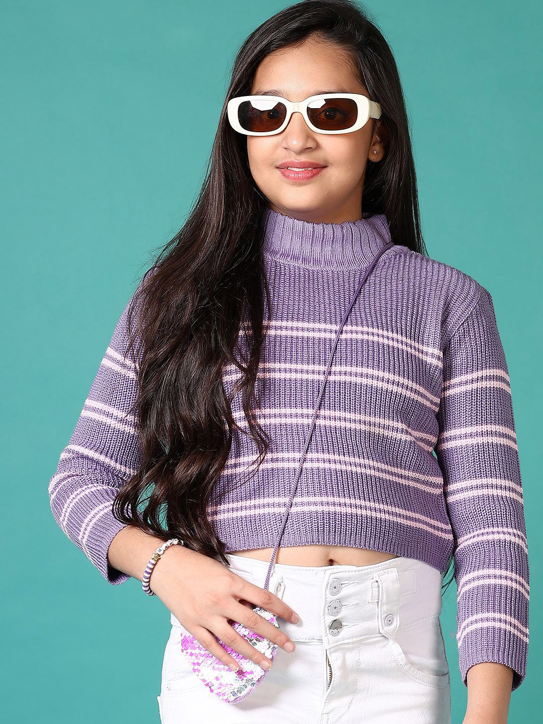 

V-Mart Girls Striped Pullover Sweater, Lavender