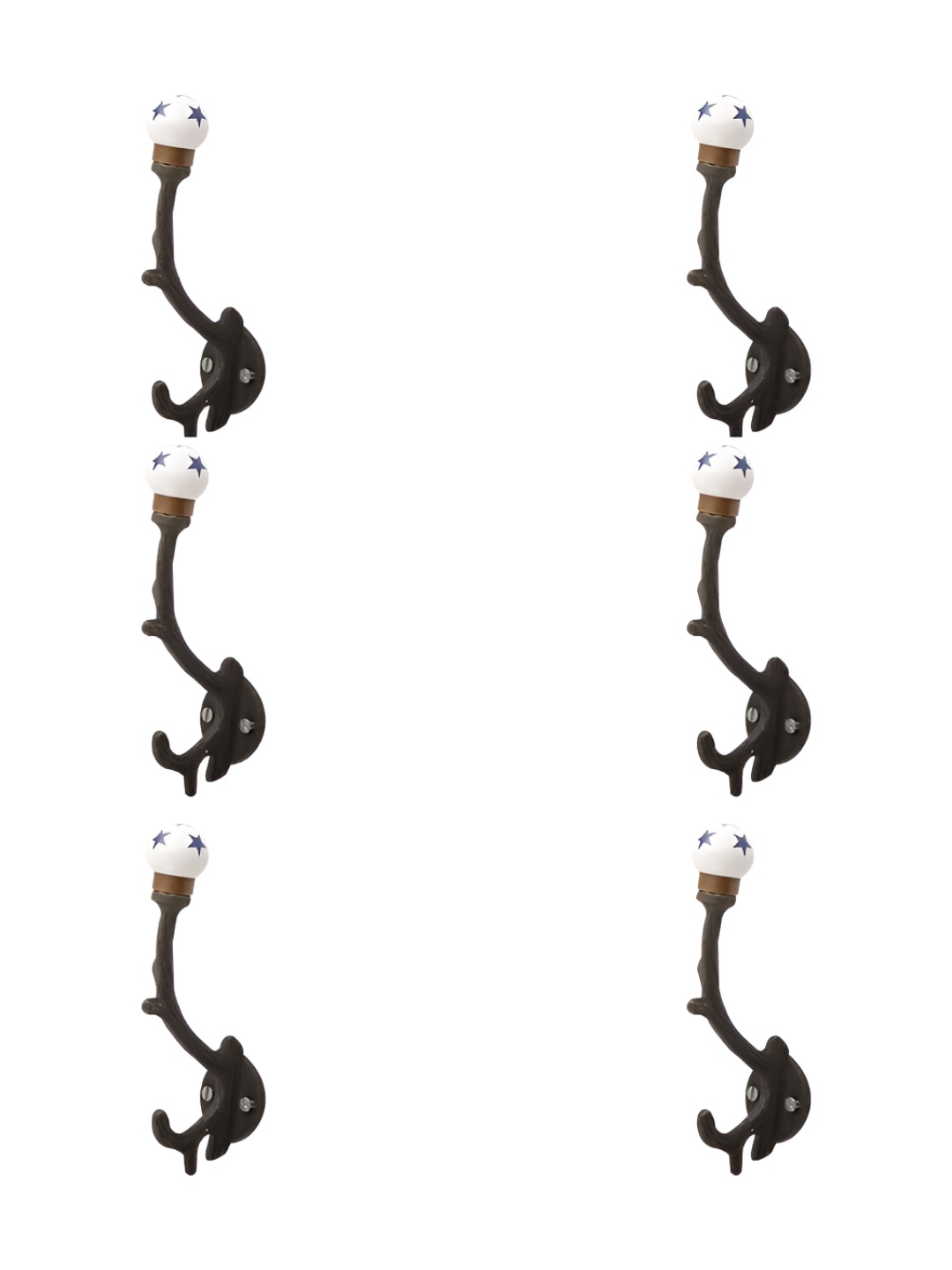 

IndianShelf Black & White 6 Pieces Star Printed Ceramic Tree Wall Hooks