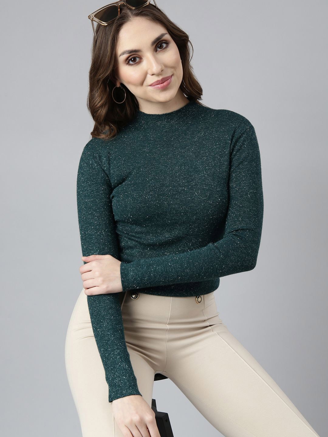 

SHOWOFF Women High Neck Fitted Top, Green