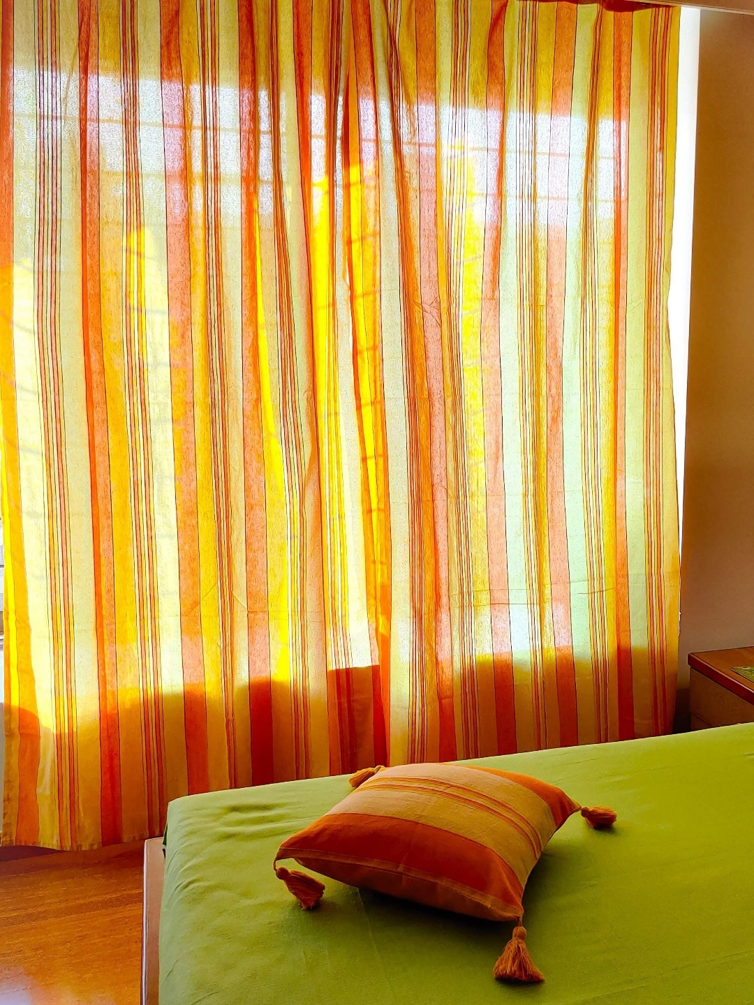 

RANGBHAR Yellow & Orange 2 Pieces Striped Pure Cotton Sheer Long Door Curtains