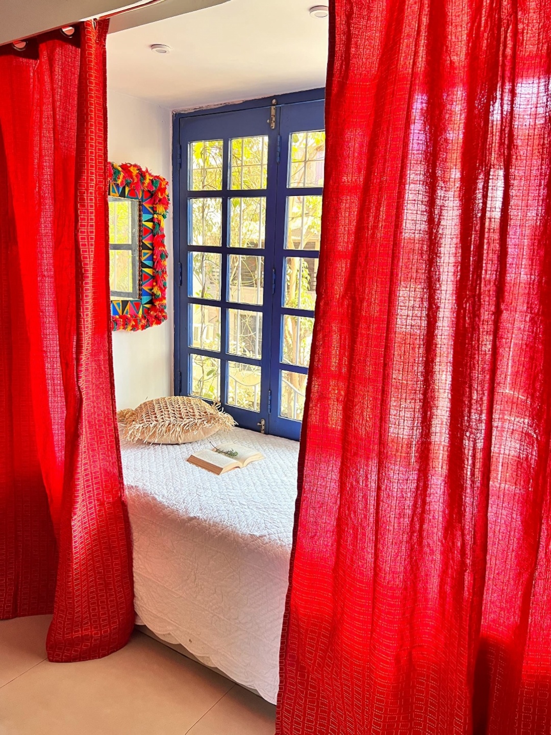 

RANGBHAR Red & Yellow 2 Pieces Geometric Pure Cotton Sheer Door Curtains
