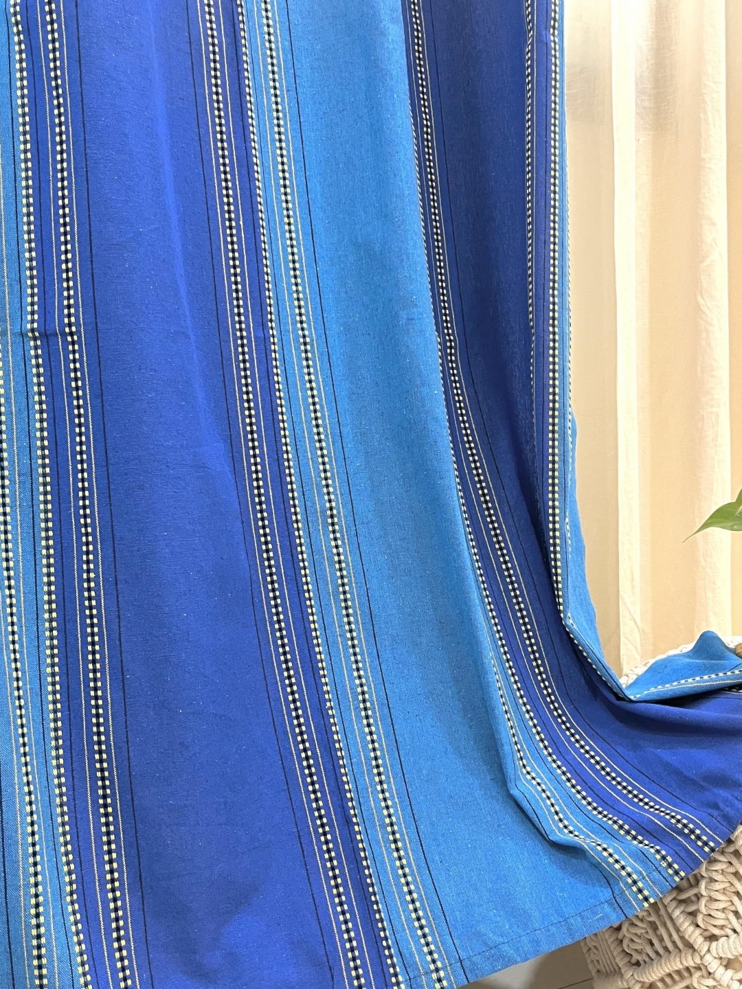 

RANGBHAR Blue & White 2 Pieces Striped Pure Cotton Sheer Long Door Curtains