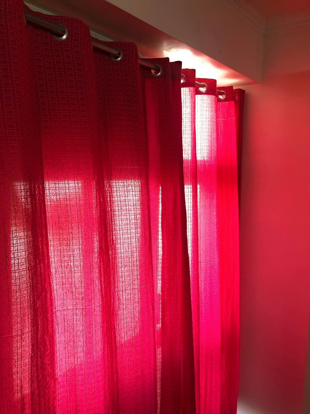 

RANGBHAR Pink 2 Pieces Geometric Pure Cotton Sheer Window Curtains