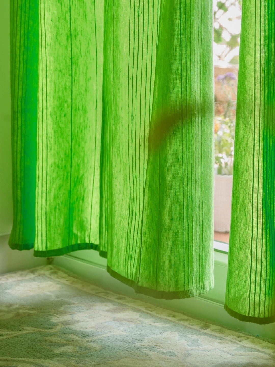 

RANGBHAR Green 2 Pieces Striped Pure Cotton Sheer Long Door Curtain