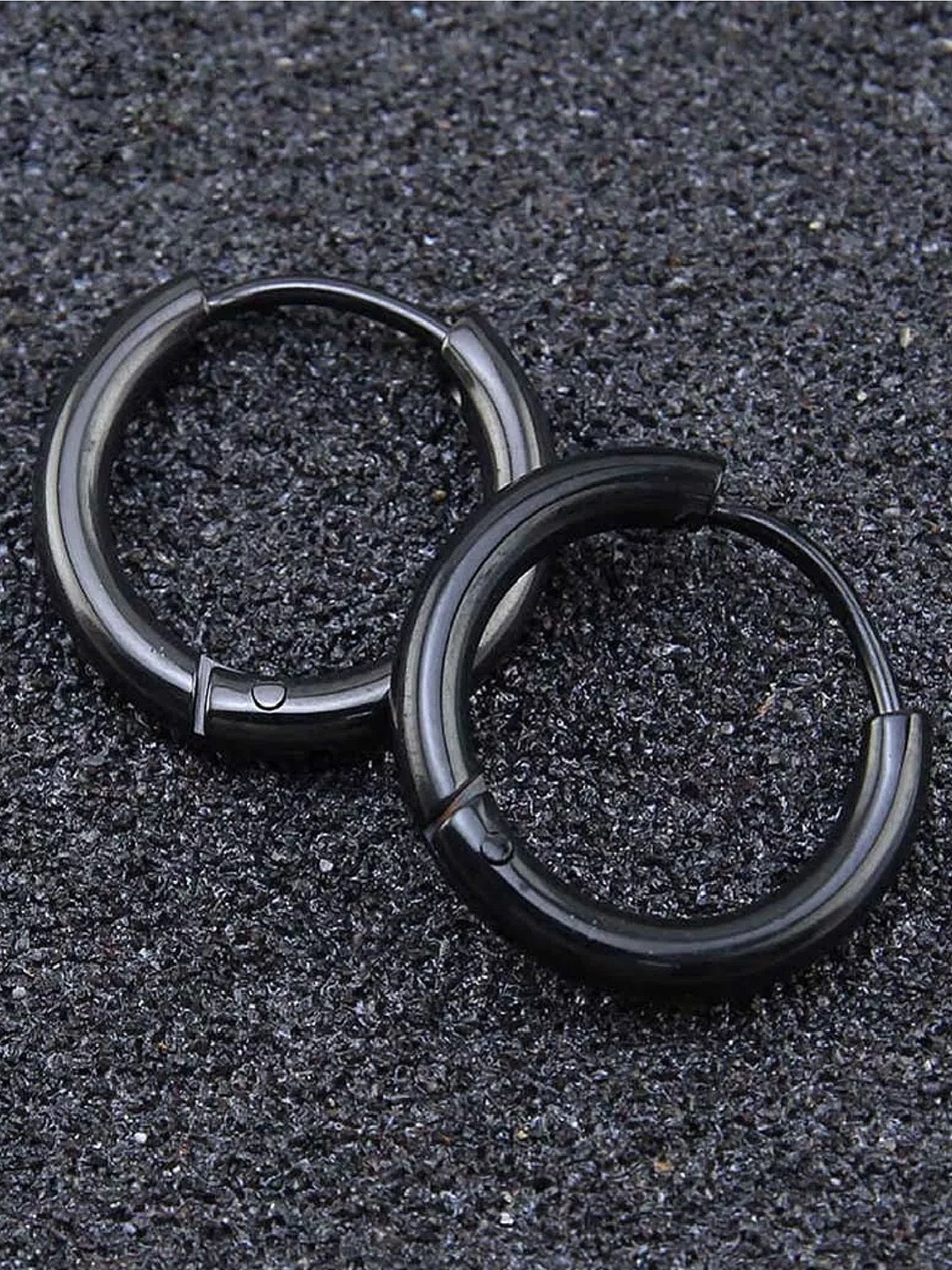 

RUHI COLLECTION Unisex Stainless Steel Circular Hoop Earrings, Black