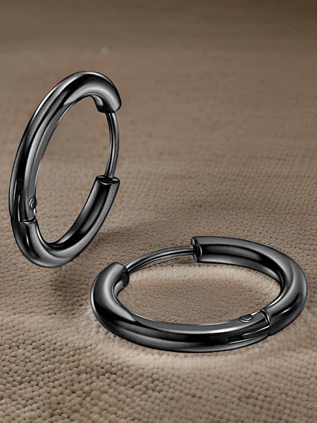 

RUHI COLLECTION Unisex Stainless Steel Circular Hoop Earrings, Black