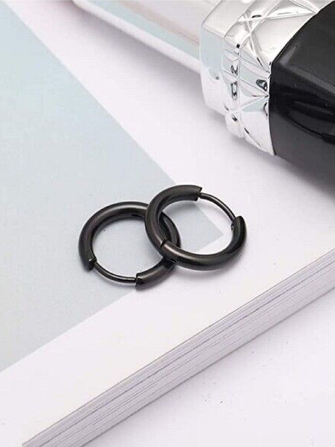 

RUHI COLLECTION Men Stainless Steel Circular Hoop Earrings, Black