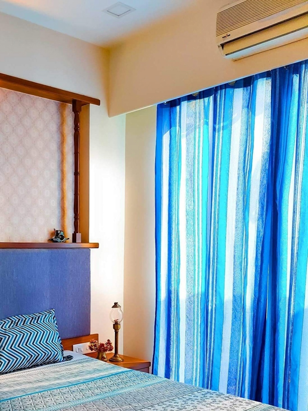 

RANGBHAR Blue & White 2 Pieces Striped Pure Cotton Sheer Door Curtains